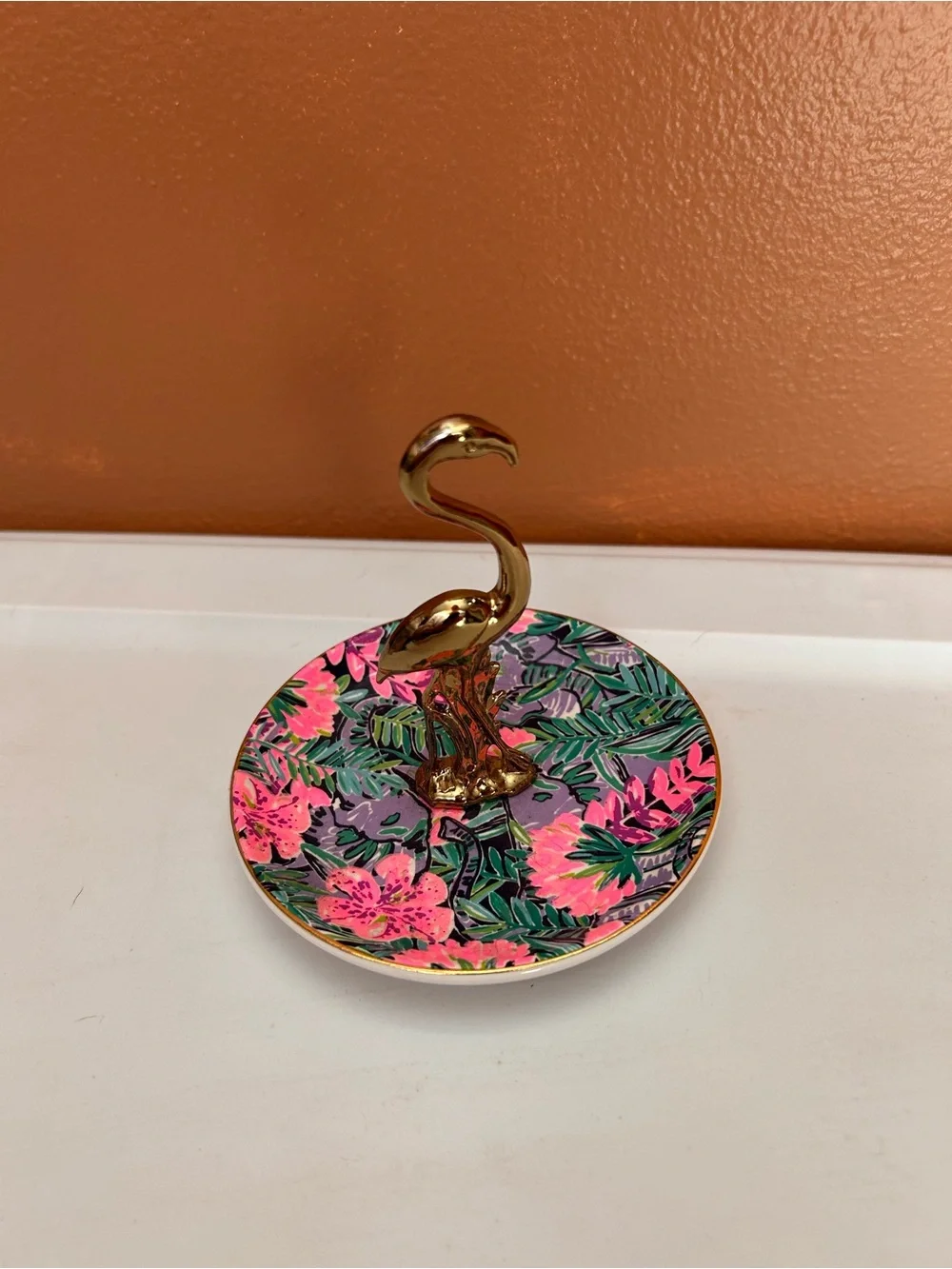 Lilly Pulitzer White Ceramic Trinket Dish with Gold Accent